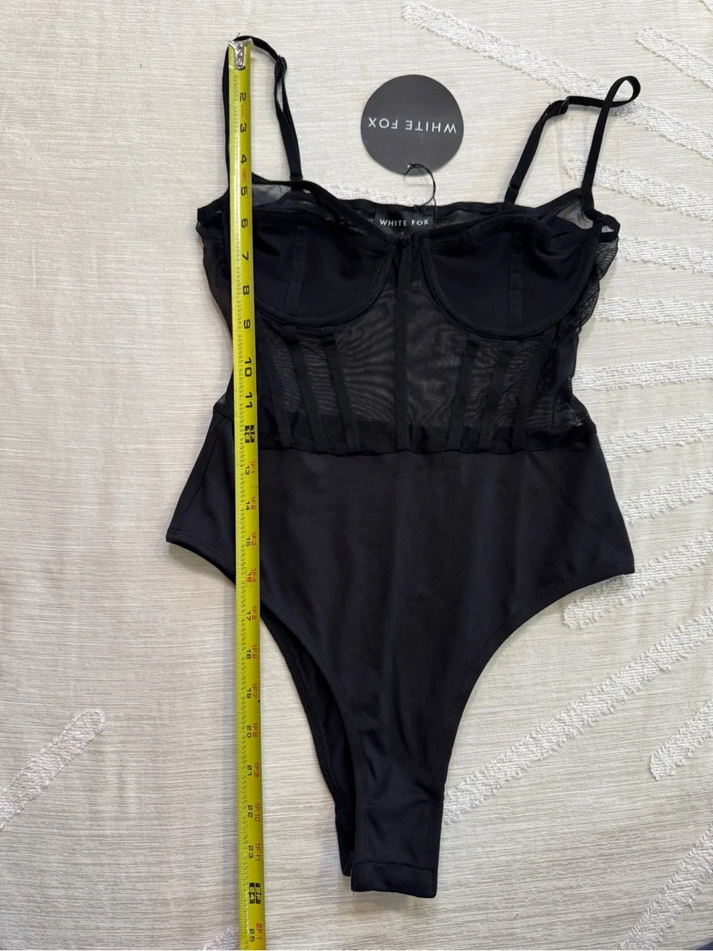 White Fox Boutique Black Mesh Corset Bustier Bodysuit Women’s Small NWT